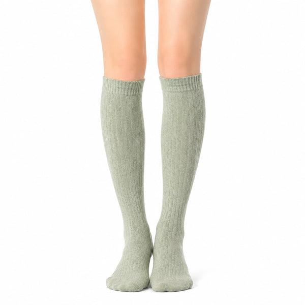 Calze al ginocchio 35-38 in maglia verde salvia a coste per donna - stile classico