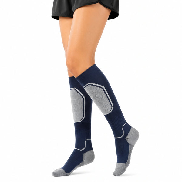 Calze sportive alte 35-38 in maglia blu navy e grigio - rinforzate