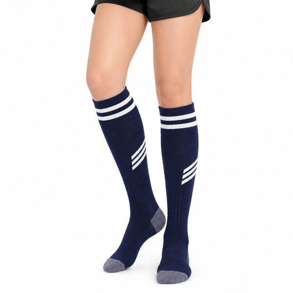 Calze sportive al ginocchio 35-38 blu navy e bianco a righe