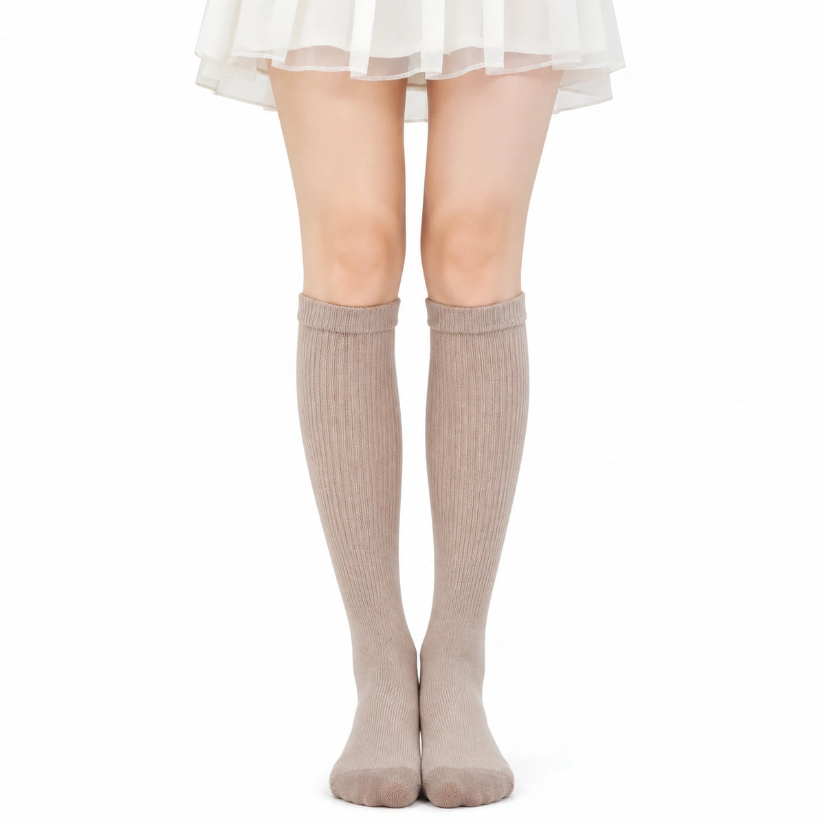 Calze al ginocchio 39-42 beige in maglia a coste per uso quotidiano