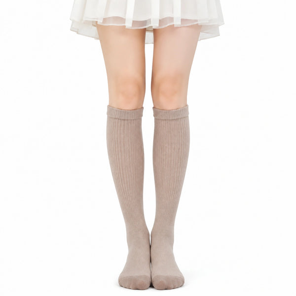 Calze al ginocchio 39-42 beige in maglia a coste per uso quotidiano
