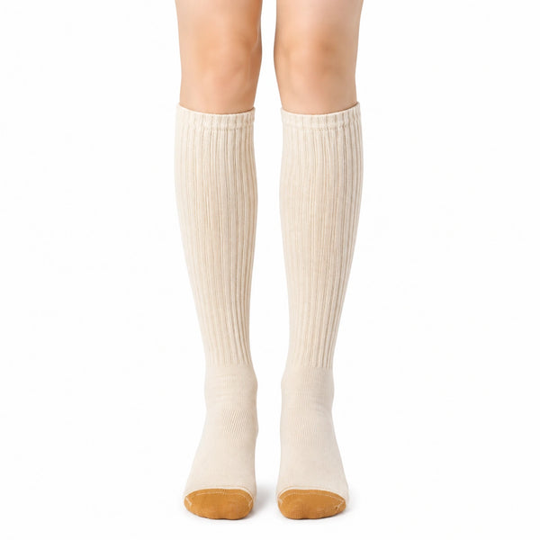 Calze al ginocchio 39-42 in maglia a coste beige con punta rinforzata