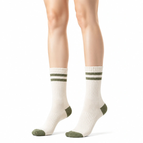 Calze sportive 35-38 in maglia bianco/verde con righe a coste