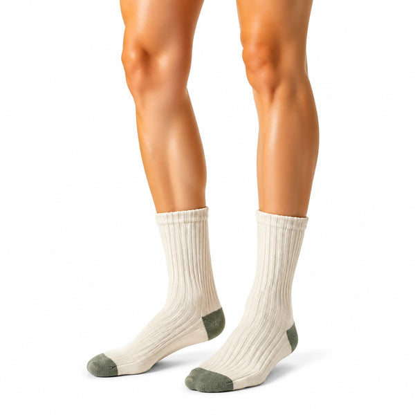 Calze a coste 39-42 in maglia beige e verde oliva per uso quotidiano