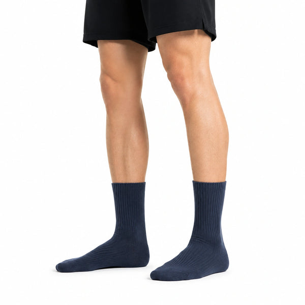 Calze uomo 43-46 in maglia blu navy a coste - lunghezza media