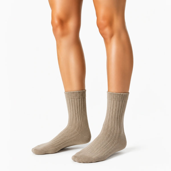 Calze a coste beige 43-46 in maglia per uso quotidiano