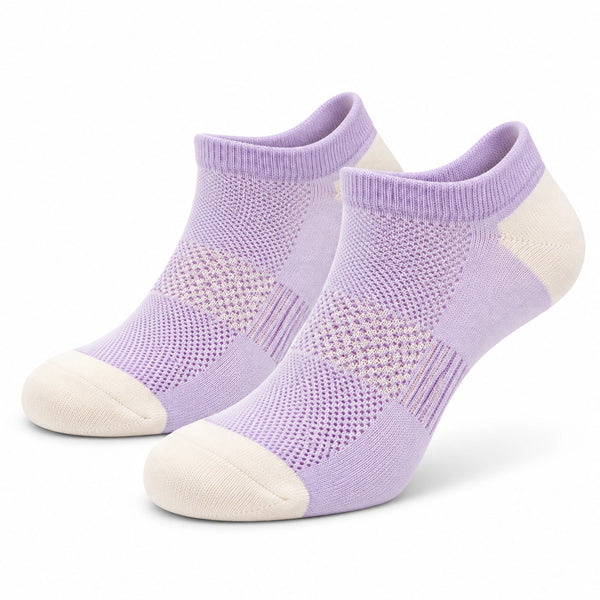 Calze sportive corte 39-42 in tessuto a maglia lilla e crema traspiranti