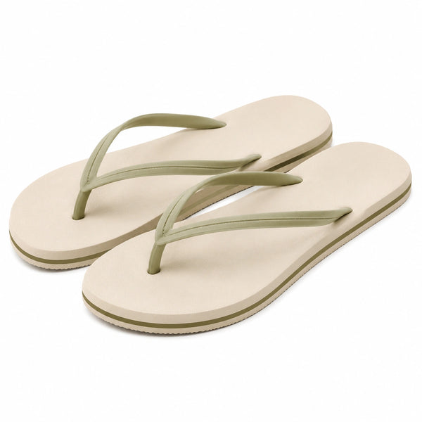 Infradito 42/43 in materiale sintetico beige e verde oliva - suola piatta antiscivolo