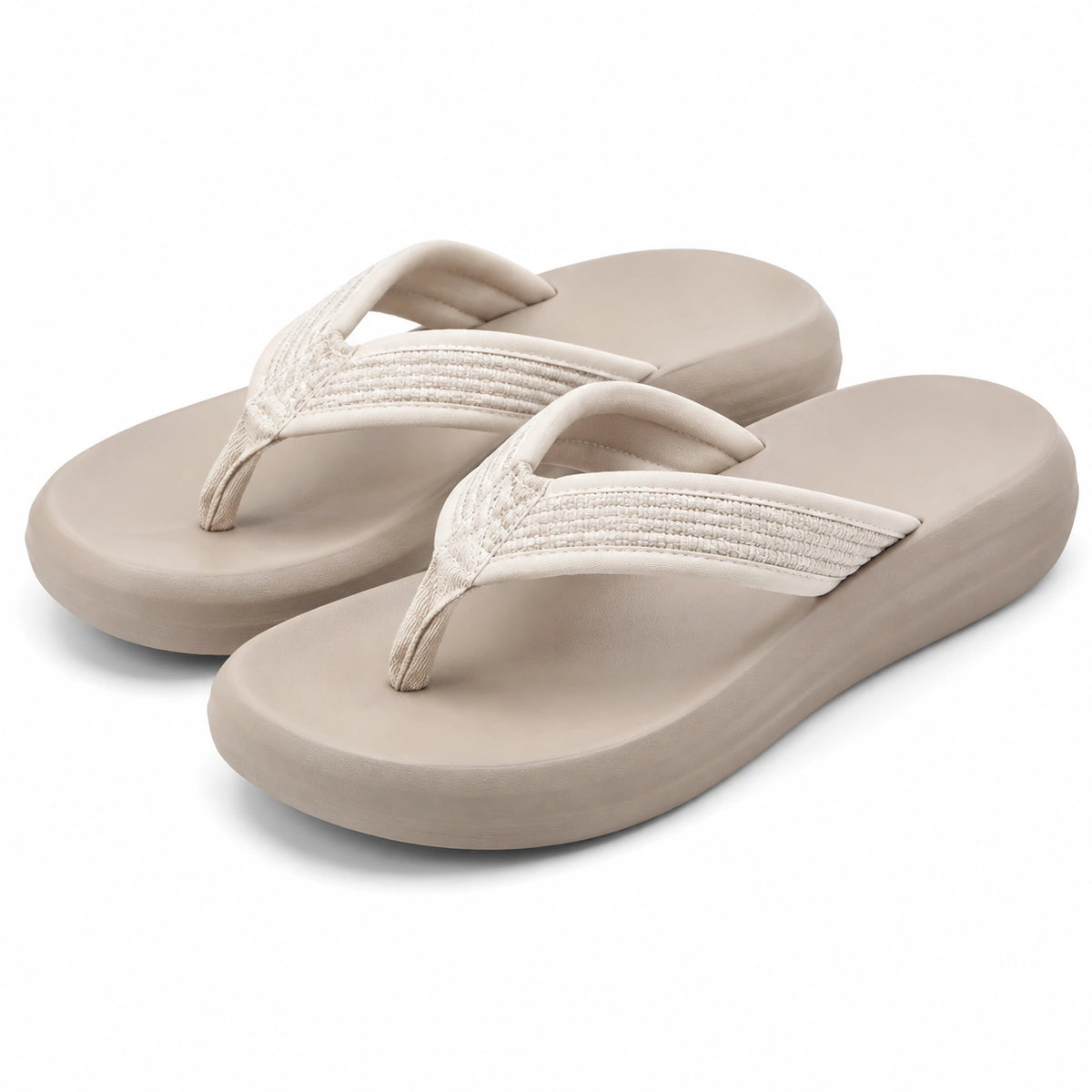Infradito platform 42/43 in materiale sintetico beige con fasce tessili per tempo libero
