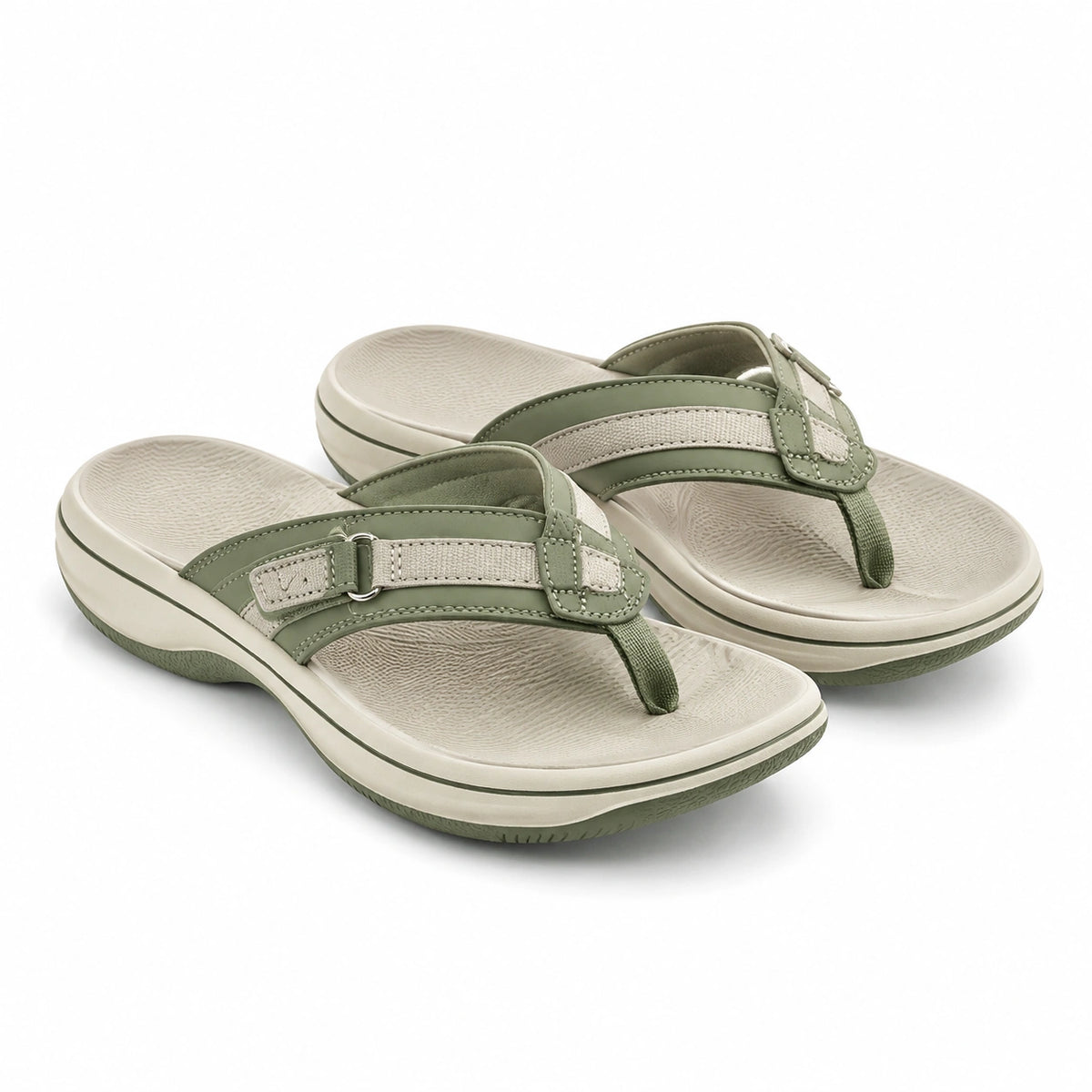 Infradito da donna 38/39 verdi e beige con cinturini regolabili - stile casual estivo