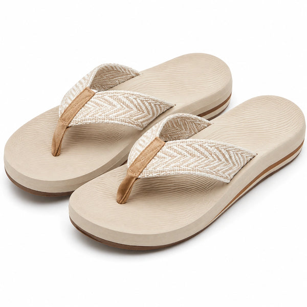 Infradito 40/41 beige con fasce tessili e suola piatta estiva