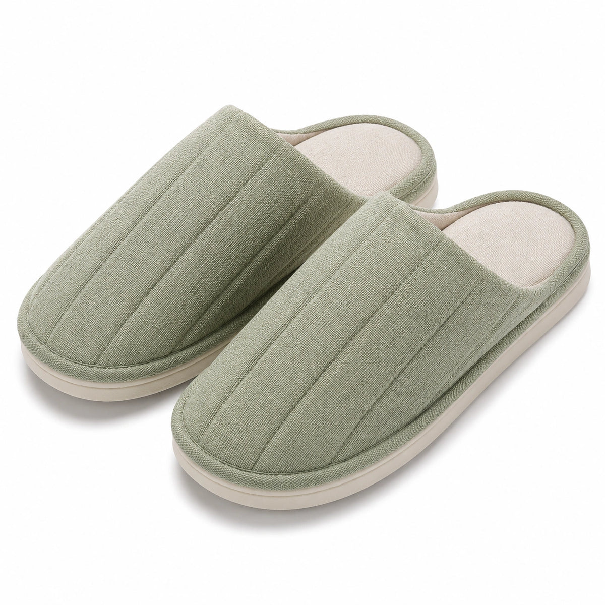 Pantofole da casa 40/41 in tessuto verde salvia con suola antiscivolo