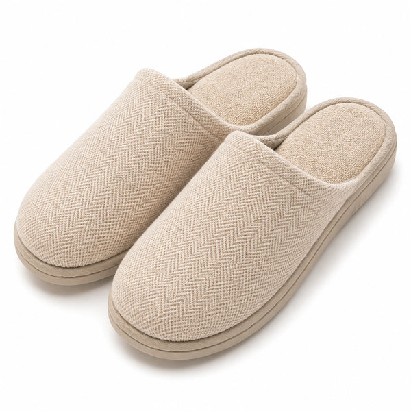 Pantofole da casa 40/41 beige in tessuto con suola sintetica - stile slip-on