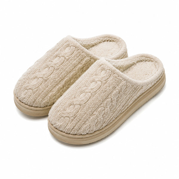 Pantofole da casa 42/43 in tessuto beige - imbottite con suola antiscivolo